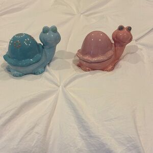 2 Handmade Ceramic Turtles with hidden storage